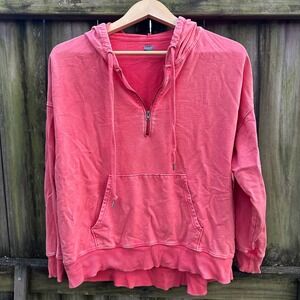 Aerie Hoodie Pullover Quarter Zip Front Pocket Long Sleeve Coral Pink Size Small